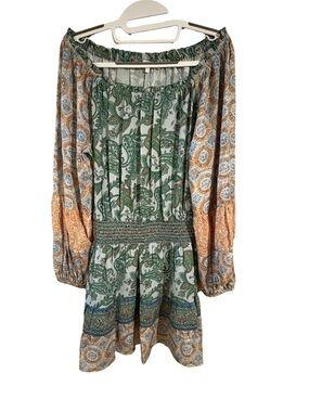 Ramy Brook Claudine Paisley Dress Off Shoulder Smocked Mini M